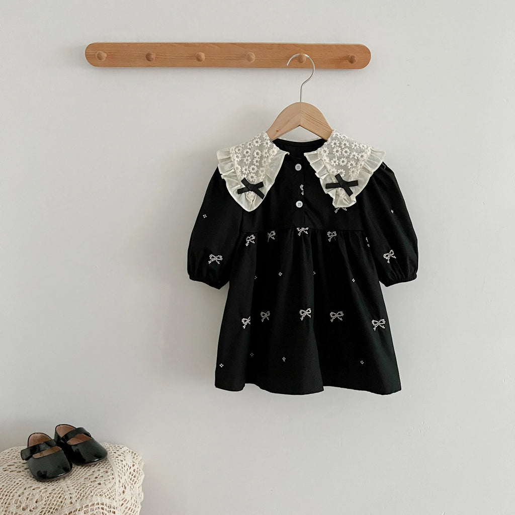Autumn 0-6Yrs Girls Princess Dress Baby Girl Clothes Clothes Butterfly Collar Baby Girl One Piece Clothes Embroidery Kids Dress