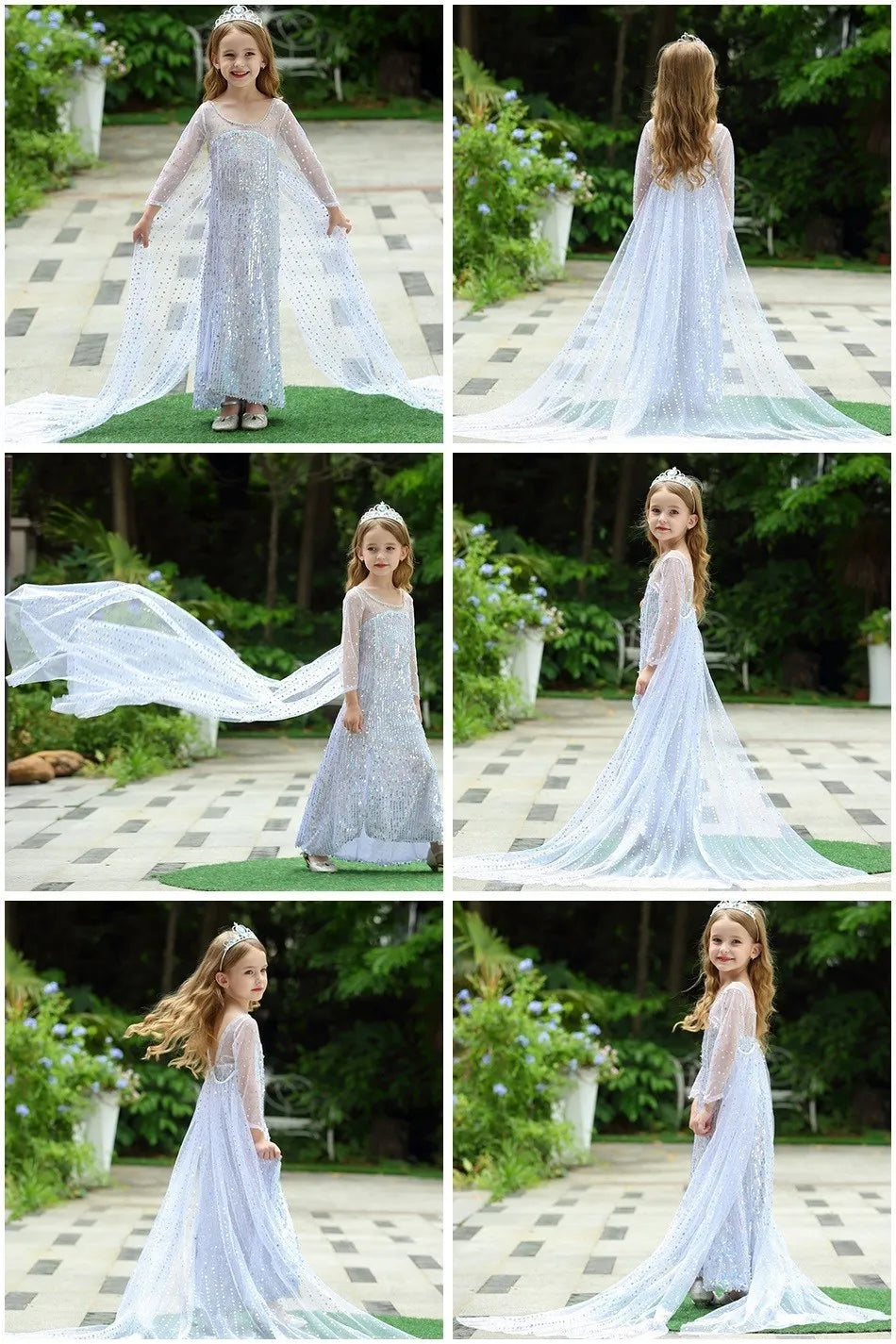Princess Dress for Girls Elsa Anna Cosplay Costume Kids Jasmine Belle Cinderella Aurora Halloween Christmas Party Elegant Dress