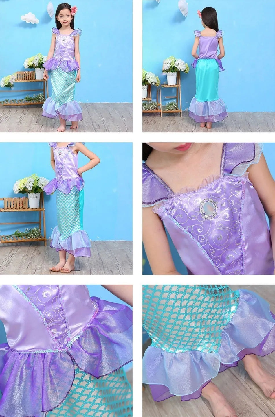 Princess Dress for Girls Elsa Anna Cosplay Costume Kids Jasmine Belle Cinderella Aurora Halloween Christmas Party Elegant Dress