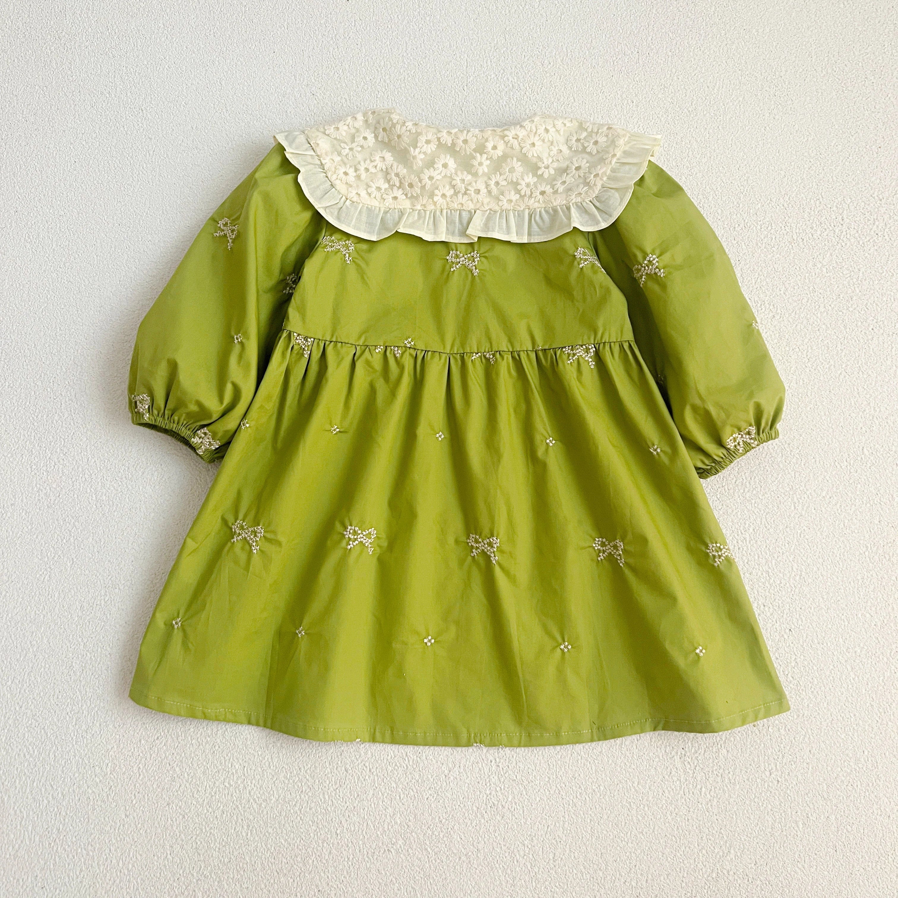 Autumn 0-6Yrs Girls Princess Dress Baby Girl Clothes Clothes Butterfly Collar Baby Girl One Piece Clothes Embroidery Kids Dress