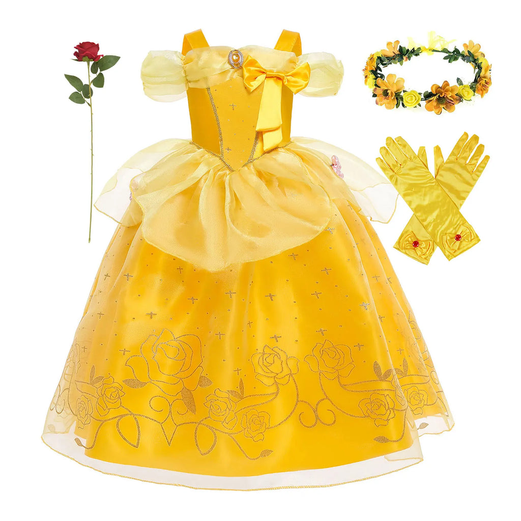 2026 Kid England Style Belle Deluxe Princess Costume Carnival Apparel Birthday Party Carnival Beauty and Beast Cosplay Dress