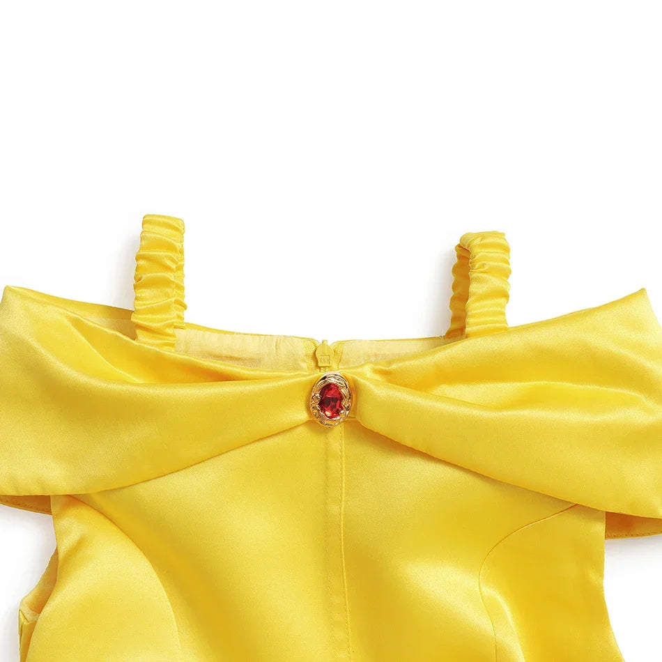 Yellow Princess Dress Halloween Cosplay Costumes Beauty and The Beast Kid Dress For 2-10Y Girls Birthday Party Children Clothing