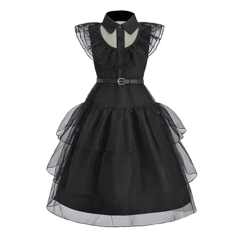 Girl Costume Kids Cosplay Black Princess Dress Children Pageant Dinner Dress Girl Halloween Party Dancing Clothing