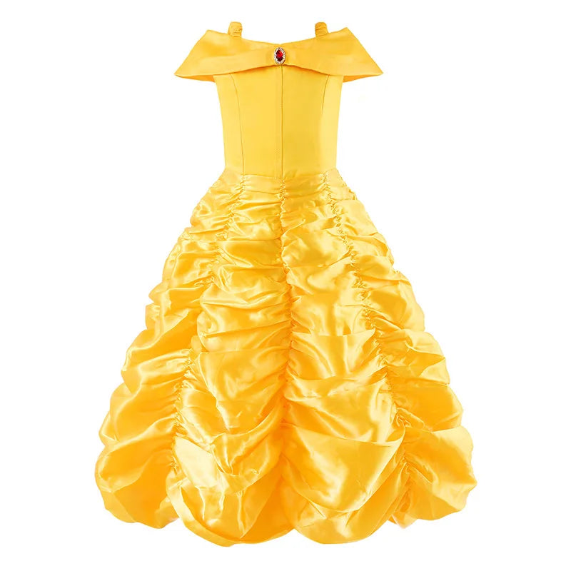 Yellow Princess Dress Halloween Cosplay Costumes Beauty and The Beast Kid Dress For 2-10Y Girls Birthday Party Children Clothing