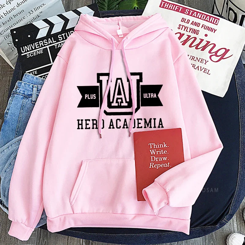 Harajuku Anime Manga UA My Hero Academia Logo Hoodies Sweatshirt Men Long Sleeve Streetwear Women Patchwork Winter Sweatshirts