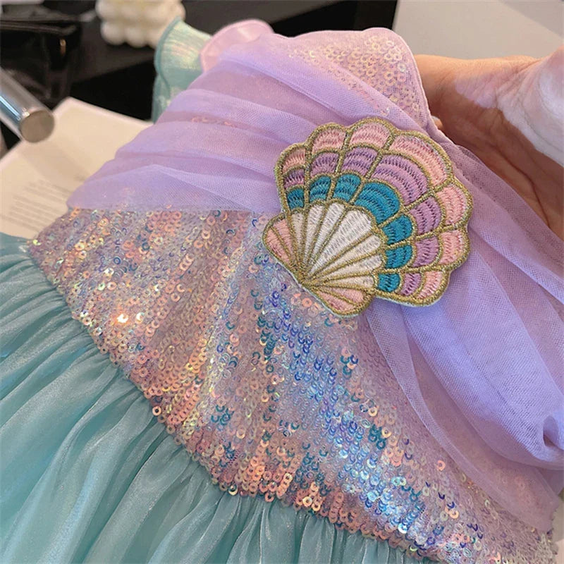 Kids Little Mermaid Summer Girls Casual Dress Ariel Princess Dress Cute Birthday Party Costume Kids Dress