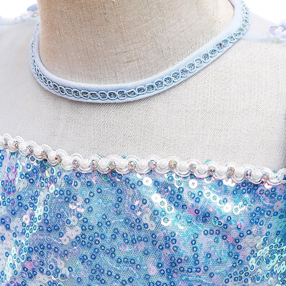 Children Snow Queen Costume Kids Elsa Cosplay Performance Sequins Disguise Girls Princess Party Elegant Fantasy Halloween Dress