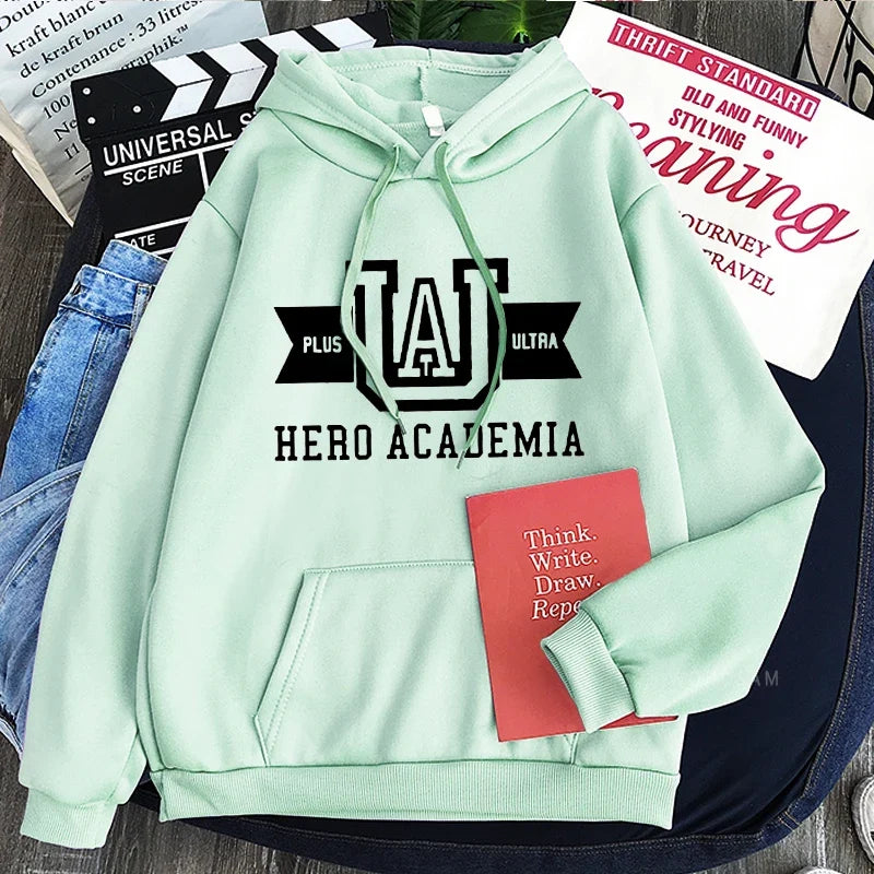 Harajuku Anime Manga UA My Hero Academia Logo Hoodies Sweatshirt Men Long Sleeve Streetwear Women Patchwork Winter Sweatshirts