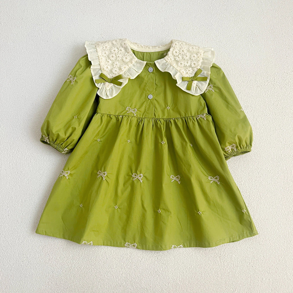 Autumn 0-6Yrs Girls Princess Dress Baby Girl Clothes Clothes Butterfly Collar Baby Girl One Piece Clothes Embroidery Kids Dress
