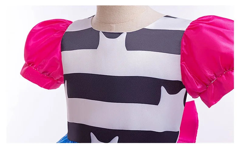 Girl's dress 4-10 years old fashionable bow striped bubble sleeve princess dress Halloween Gabby doll role-playing costume