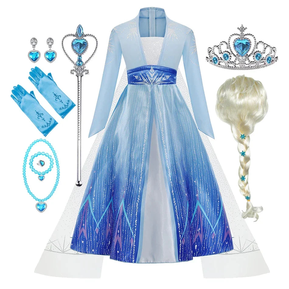 2026 Elsa Kids Princess Costume For Girl Birthday Party Long Sleeve Halloween Cosplay Carnival Clothing Kids Dress For Girls