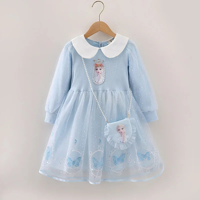Elsa Princess Dress Baby Girls Dress Kids Dress Party Long-sleeved For Children Frozen Formal Evening Dress 3-8Y
