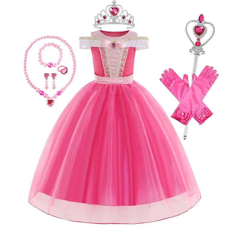 3 4 5 6 7 8 Yrs Sleeping Beauty Carnival Dress up Girls Aurora Cosplay Halloween Apparel Princess Toddler Christmas Ball Gown