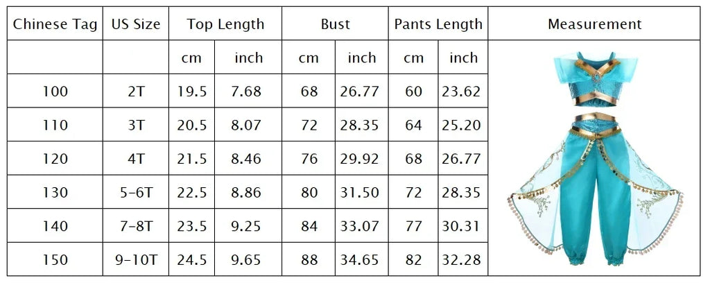 Aladding and the Magic Lamp Jasmine Fairy Costume Princess Dress up for Little Girl Fancy 2026 Halloween Carnival Cosplay Outfit