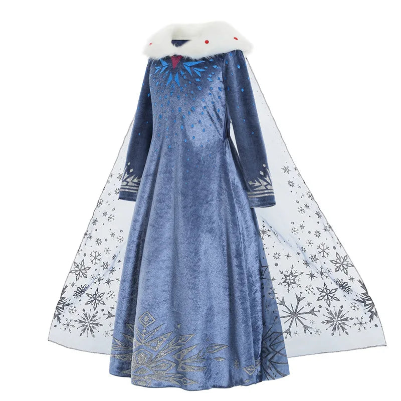 Elsa Dress for Girl Princess Birthday Party Winter Costume Kids Cosplay Frozen Evening Long Sleeve Clothes Snow Queen