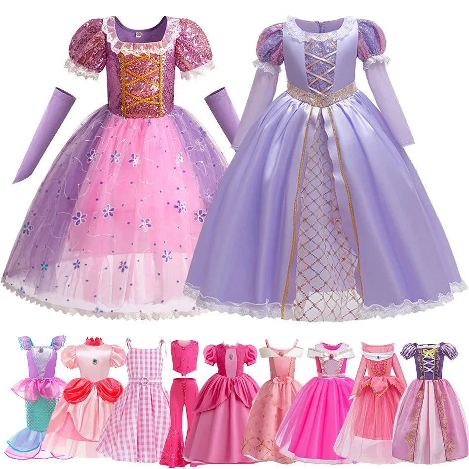 Girls Little Mermaid Aurora Costume Children Ariel Sleeping Beauty Dress Kids Peach Wedding Pink Fantasy Princess Disguise
