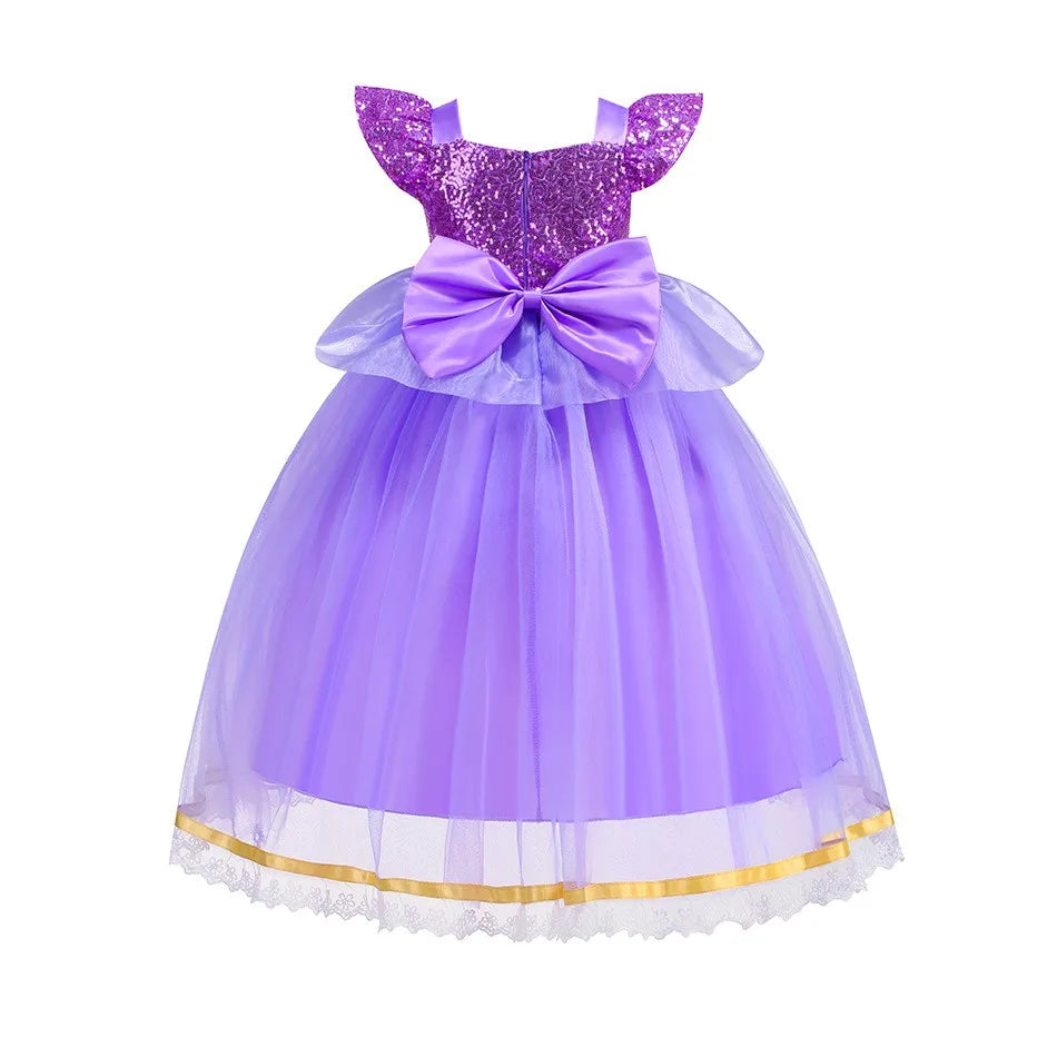 Purple Princess Dress Girl Cosplay Princess Short Sleeves Skirt Birthday Party Vestido Costume + Accessories