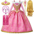 Girl Aurora Princess Dress Children Luxurious Cosplay Costume Rose Pink Briar Rose Outfit Kids Carnival Birthday Party Clothing