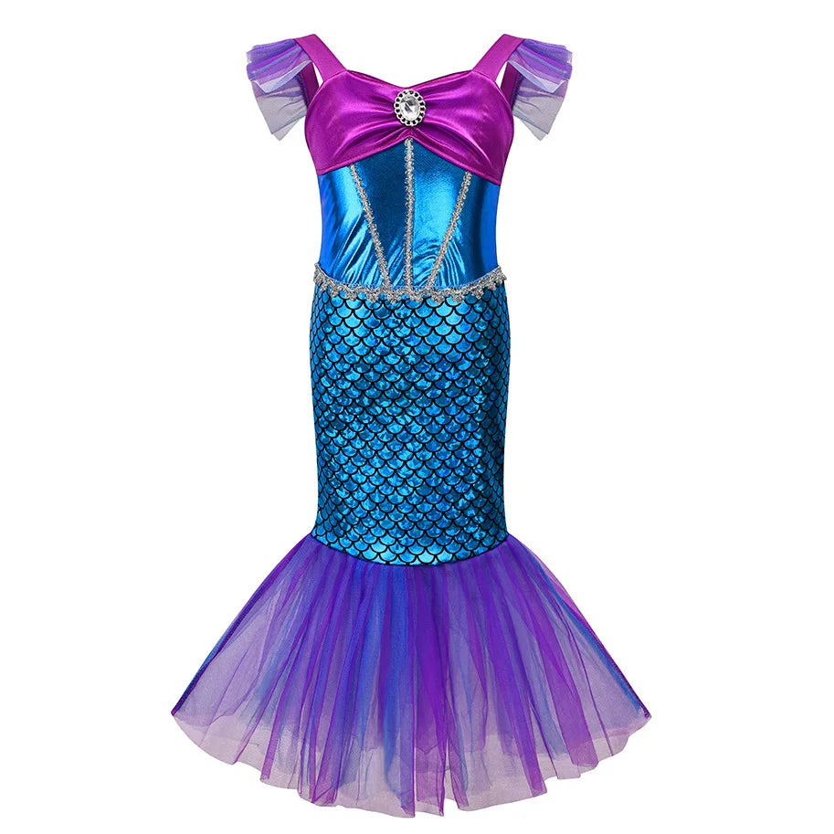 2024 NEW Two Pieces Mermaid Dress up Top and Tail Skirt Girls Off Shoulder Princess Dress Ariel Role Play Kids Halloween Apparel