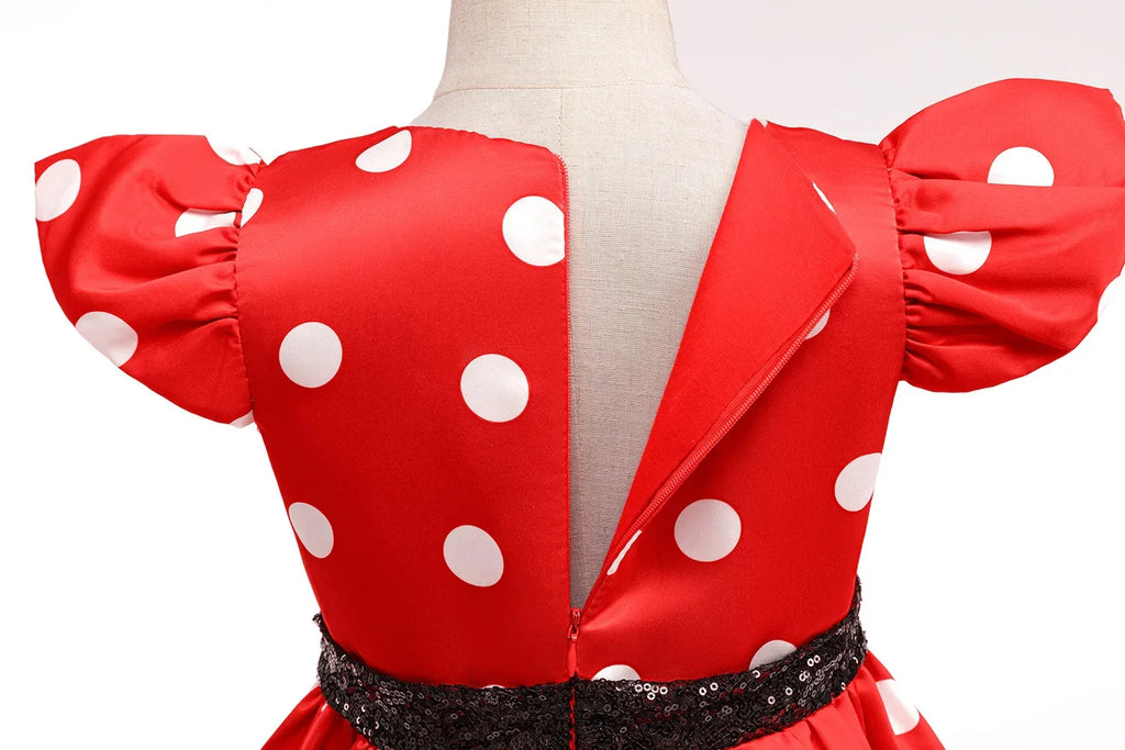 New Polka Dot Bow Sequin Little Fly Sleeve Princess Dress for Girls Christmas and Halloween Cosplay Performance Costume