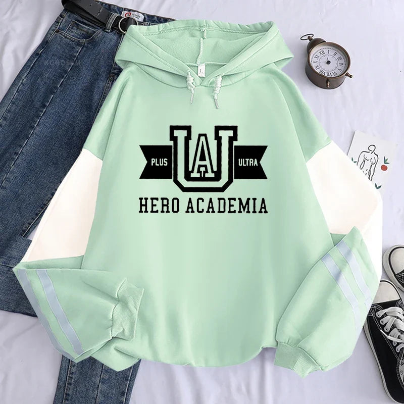 Harajuku Anime Manga UA My Hero Academia Logo Hoodies Sweatshirt Men Long Sleeve Streetwear Women Patchwork Winter Sweatshirts
