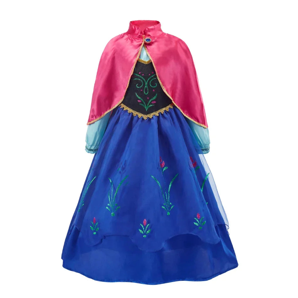 Princess Dress for Girls Elsa Anna Cosplay Costume Kids Jasmine Belle Cinderella Aurora Halloween Christmas Party Elegant Dress