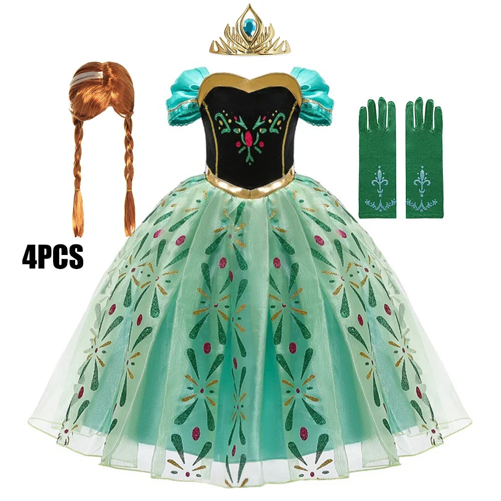 Full Printing Kids Cosplay Anna Princess Costume Fancy Birthday Carnival Party Prom Dress Toddler Role Play Clothing Outfits