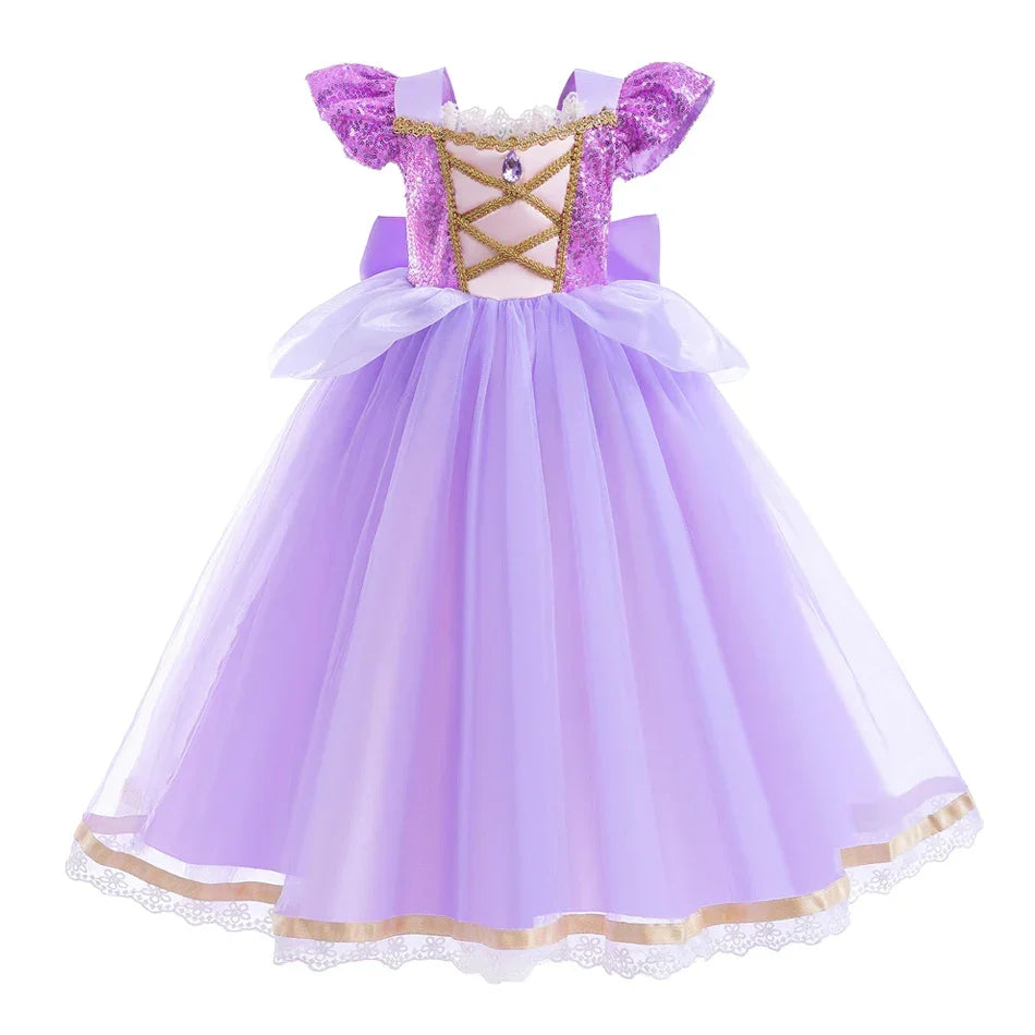 Summer Rapunzal Girl Princess Dress Cosplay Tangled Halloween Birthday Party Vestido Kids Birthday Costume