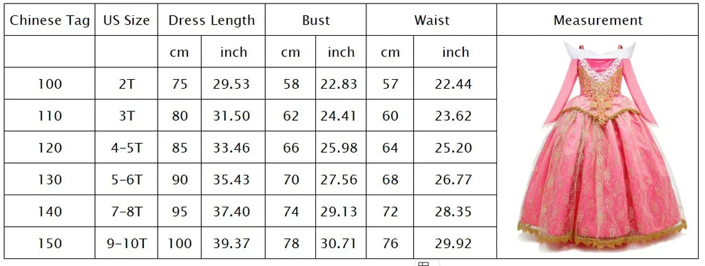 Sleeping Beauty Aurora Princess Dress Girl Cosplay Off Shoulder Kids Gifts Fancy Party Girl Baby Fine Lace Dress Set