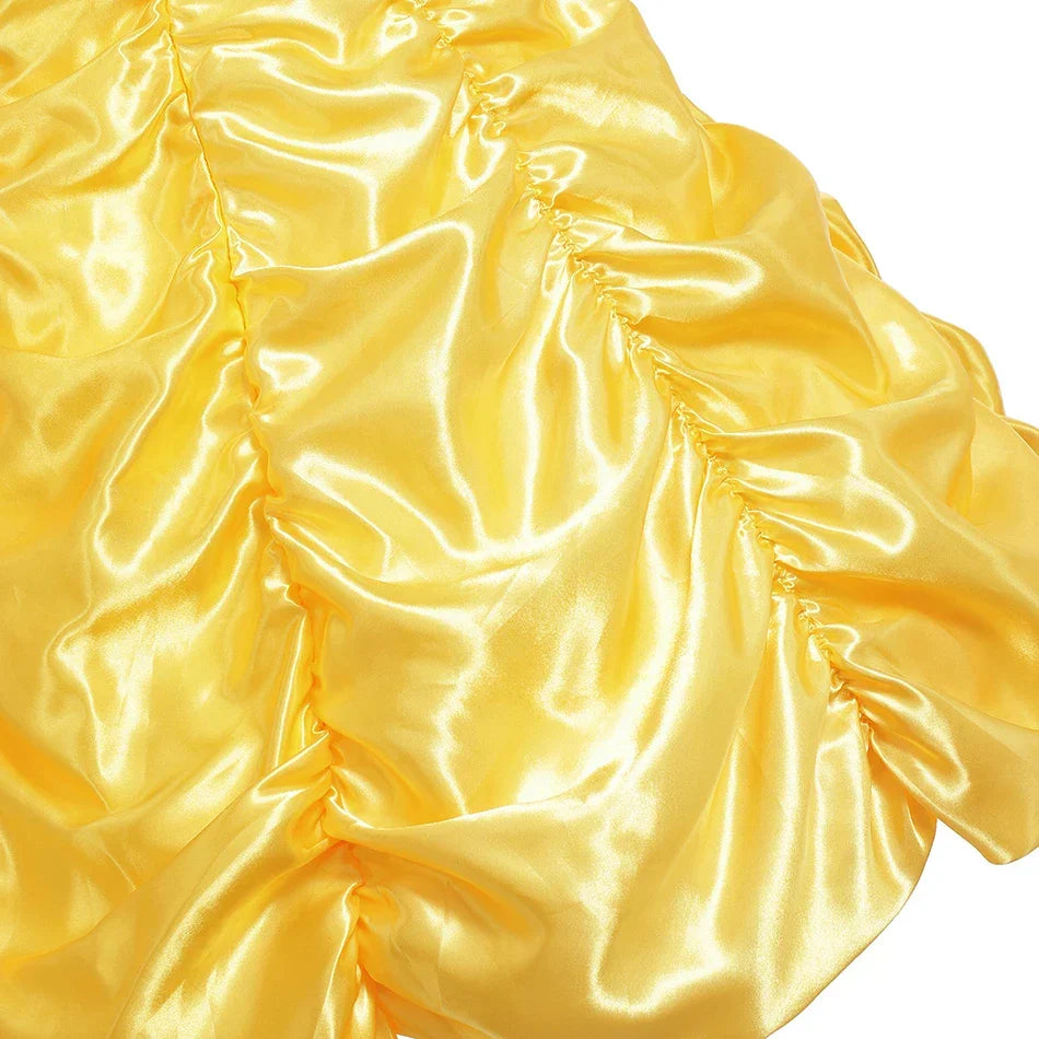 Yellow Princess Dress Halloween Cosplay Costumes Beauty and The Beast Kid Dress For 2-10Y Girls Birthday Party Children Clothing