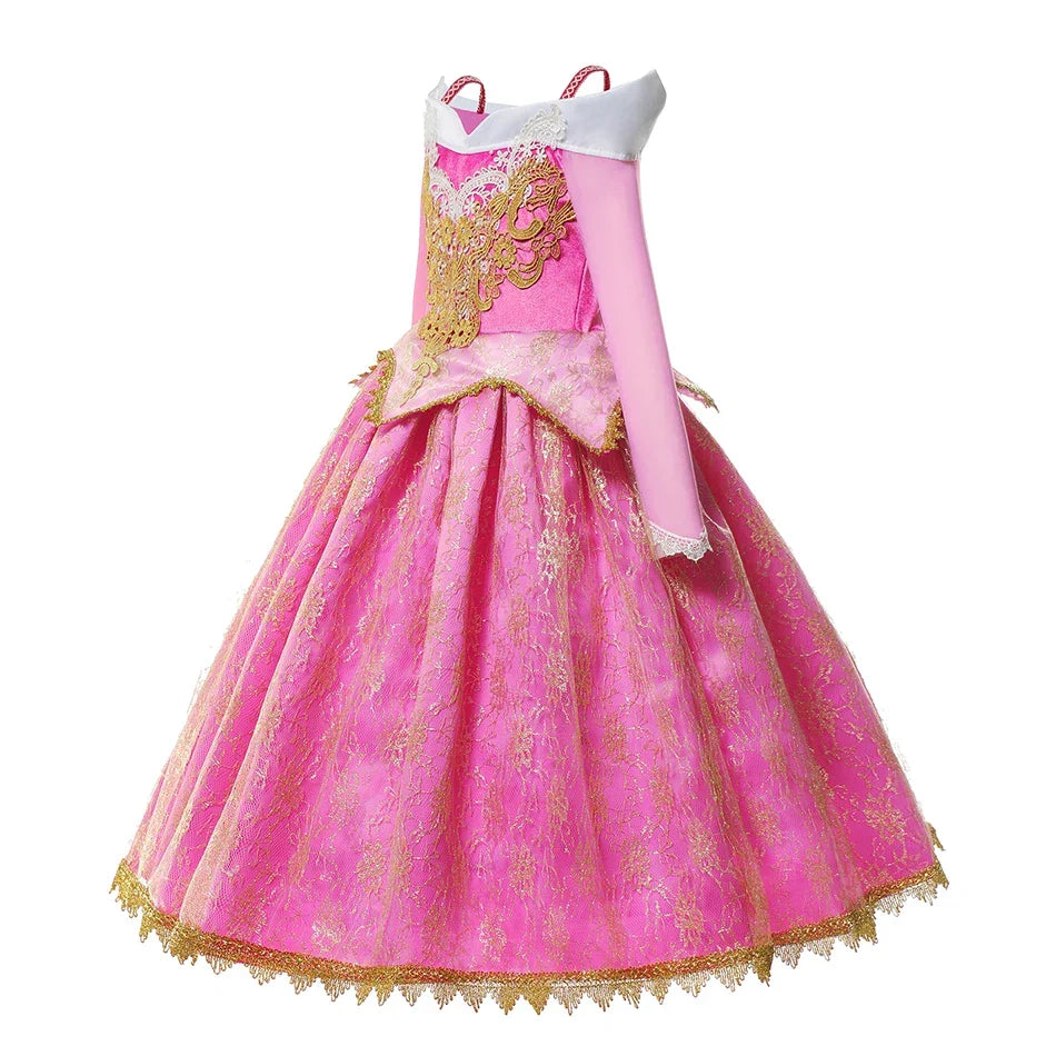 Girl Aurora Princess Dress Children Luxurious Cosplay Costume Rose Pink Briar Rose Outfit Kids Carnival Birthday Party Clothing