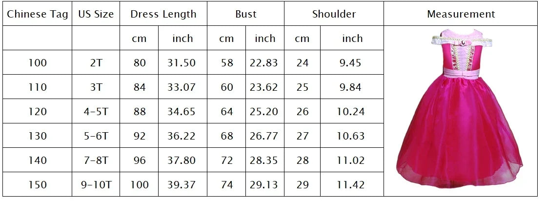 3 4 5 6 7 8 Yrs Sleeping Beauty Carnival Dress up Girls Aurora Cosplay Halloween Apparel Princess Toddler Christmas Ball Gown