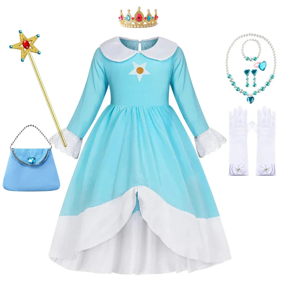 Dress Girls Peach Children Halloween Costume Game Role Play Princess Dress Long Sleeve
