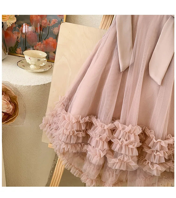 2024 Summer Korean  Girls New Sleeveless Bow Solid Color Sweet and Gentle Princess Dress Childrens Trend
