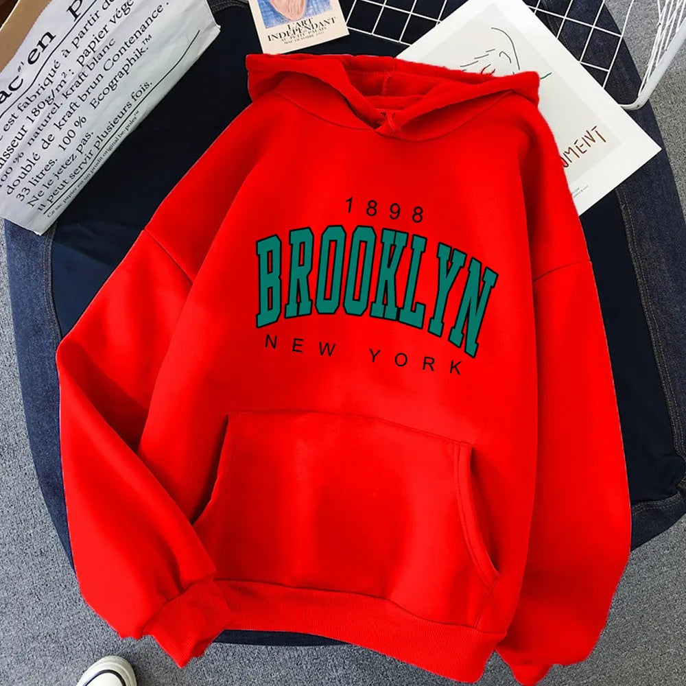 Spring and Autumn Winter New Fleece Loose Women's Hoodie Hot Selling Brooklyn Printed Couple Hoodie Sweatshirt Coat