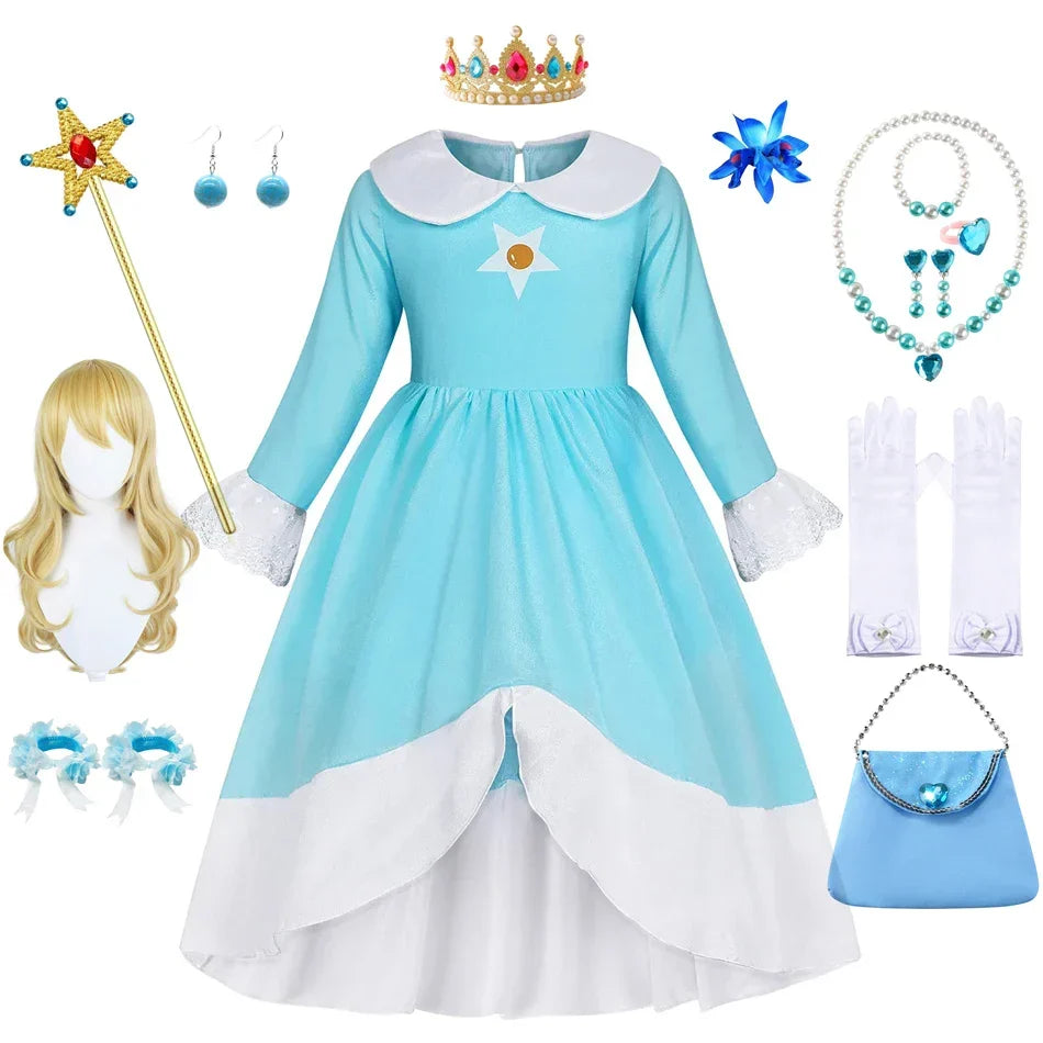 Dress Girls Peach Children Halloween Costume Game Role Play Princess Dress Long Sleeve