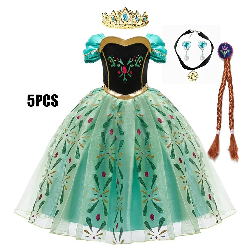 Full Printing Kids Cosplay Anna Princess Costume Fancy Birthday Carnival Party Prom Dress Toddler Role Play Clothing Outfits