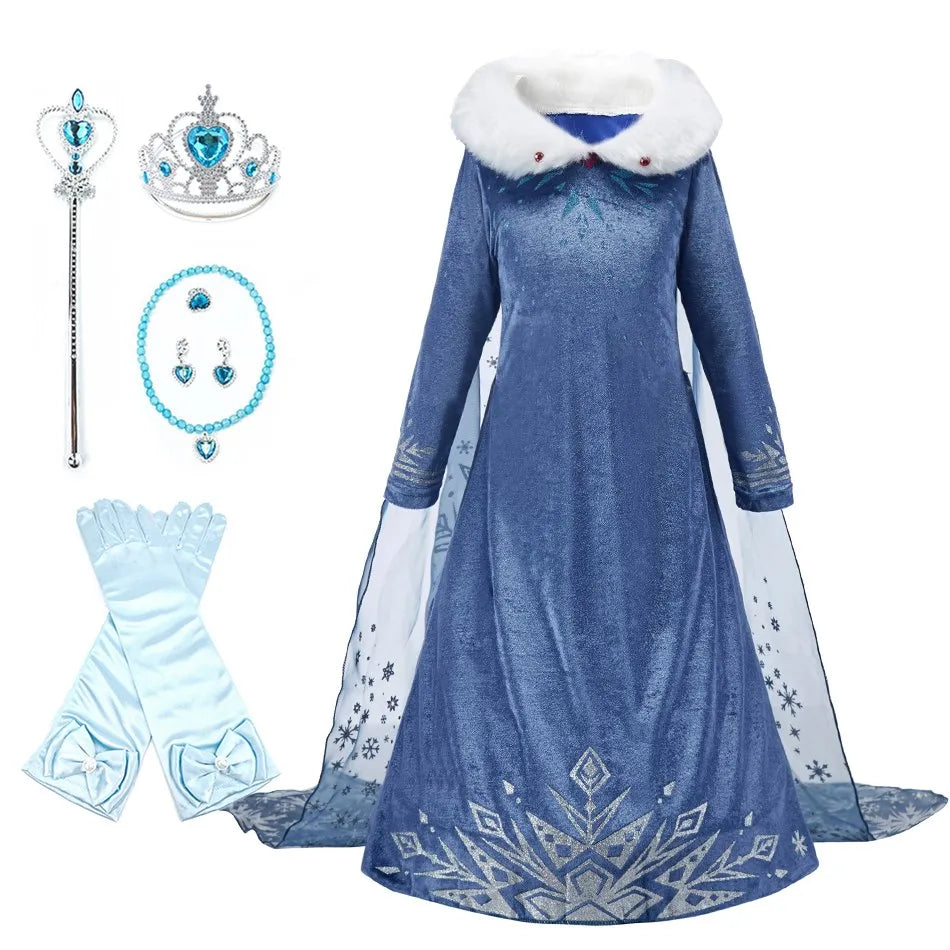 Children Snow Queen Princess Dress Winter Girl Elsa Costume Carnival Birthday Holiday Party Dress Kids New Outfit Clothes