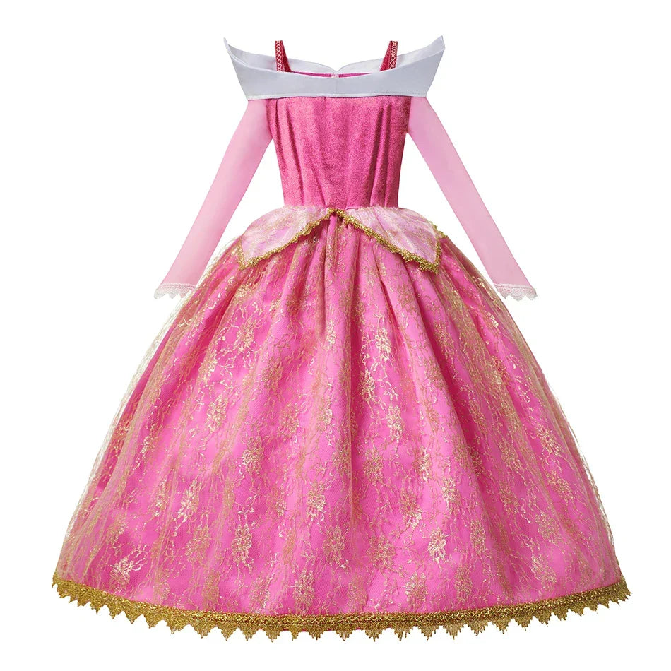 Girl Aurora Princess Dress Children Luxurious Cosplay Costume Rose Pink Briar Rose Outfit Kids Carnival Birthday Party Clothing