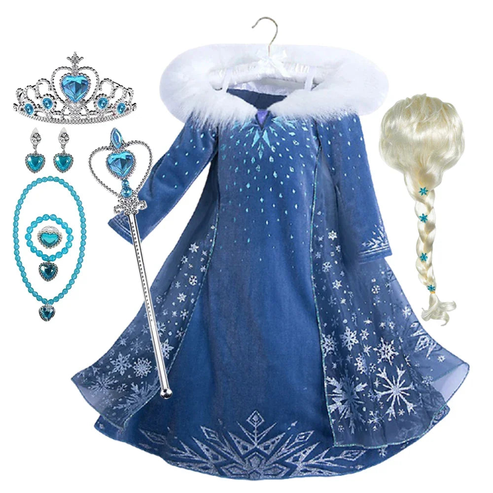 Girls Princess Dress Cosplay Elsa Children Snow Queen Costume Kids Halloween Carnival Birthday Holiday Party Dress
