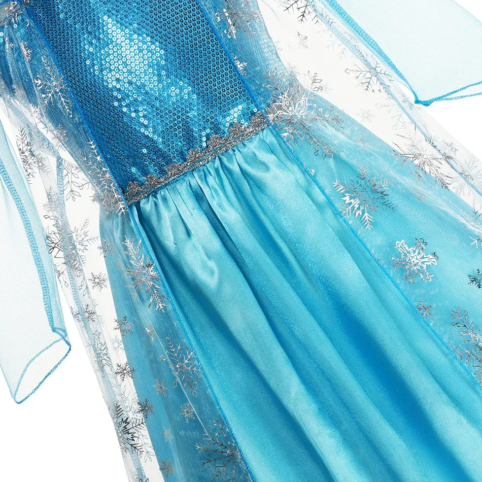 Girls Snow Queen Elsa Kids Costumes for Girl 2025 Carnival Party Prom Gown Robe-Playing Children Clothing Toddler Princess Dress