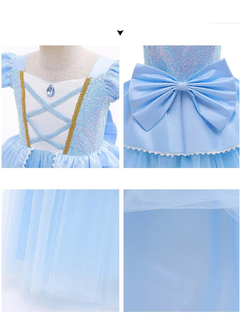2-10Y Cinderelle Dress Princess Cosplay Costume for Girls Fancy Dress Up 2025 Kids Christma Birthday Party Outfit with Gloves
