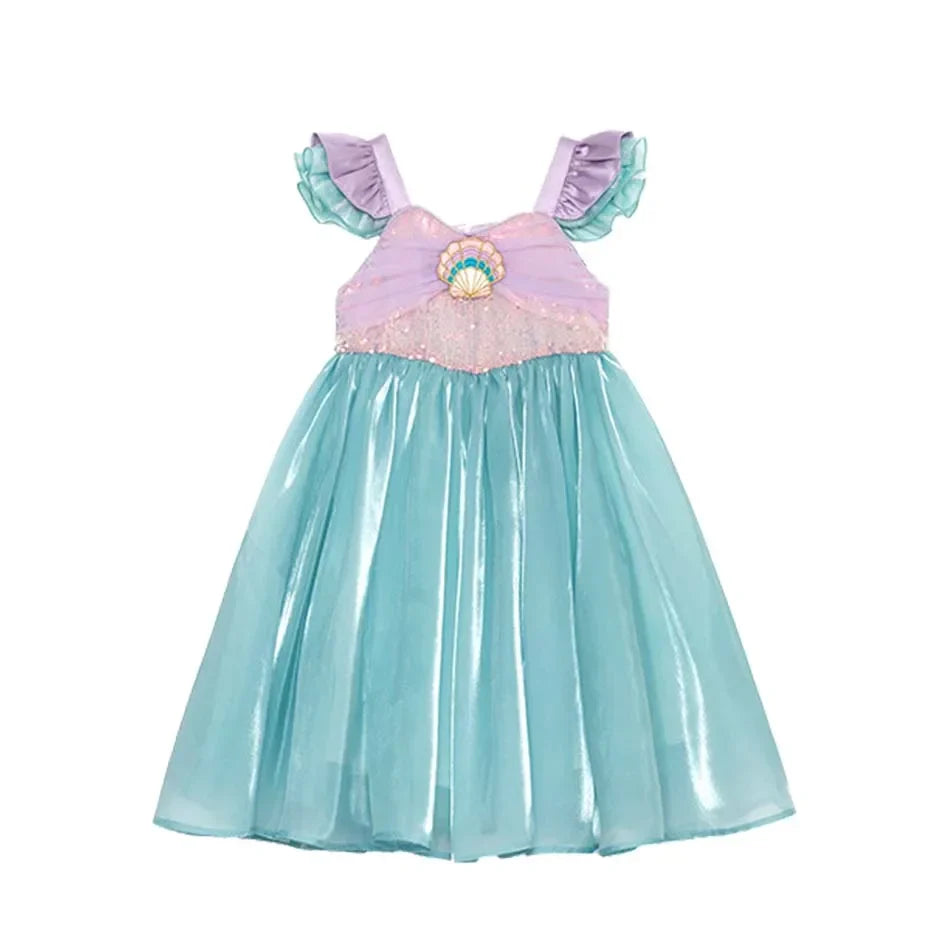 Kids Little Mermaid Summer Girls Casual Dress Ariel Princess Dress Cute Birthday Party Costume Kids Dress