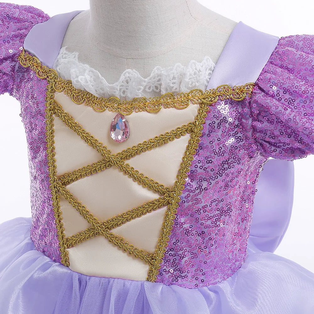European and American Style Girl Princess Dress Rapunzel Apparel Ball Gown with Bow at Back Children Halloween Tangled Role Play