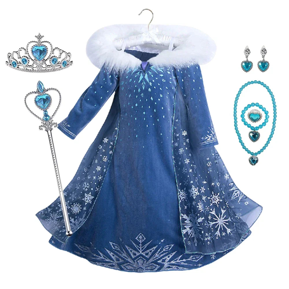 Girls Princess Dress Cosplay Elsa Children Snow Queen Costume Kids Halloween Carnival Birthday Holiday Party Dress