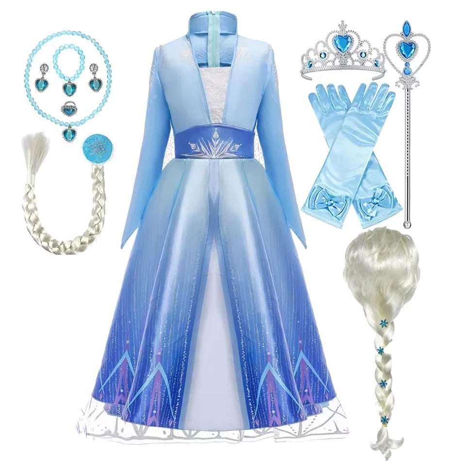 2025 Girls Dress Elsa 2 Kids Princess Cosplay Costume Fancy Children Gowns Vestidos Snow Queen Girl Carnival Costume