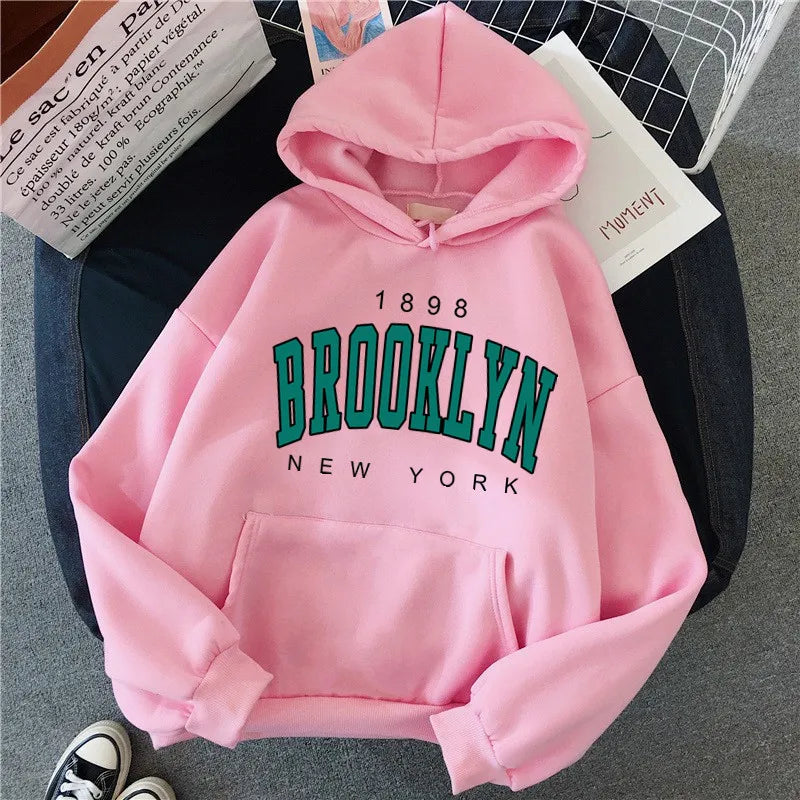Spring and Autumn Winter New Fleece Loose Women's Hoodie Hot Selling Brooklyn Printed Couple Hoodie Sweatshirt Coat