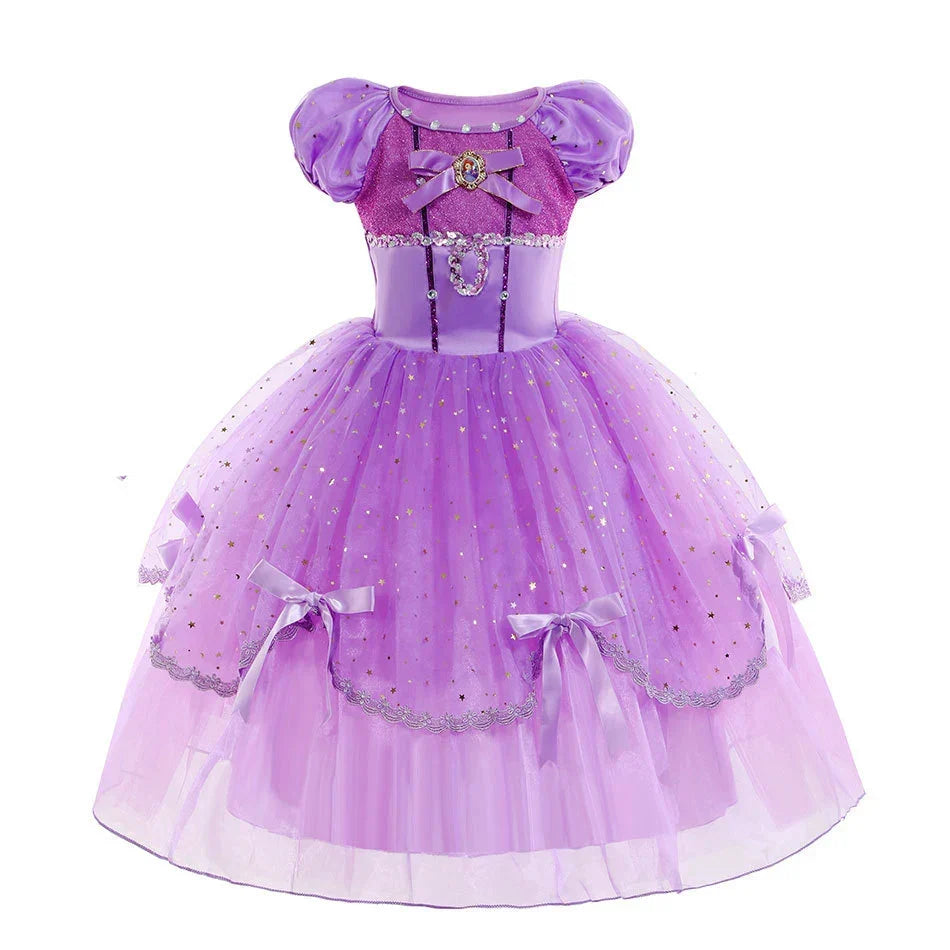 Little Girl Sofia Princess Ball Gown Role Play Delicate Carnival Costume Junior Catoon TV Series Heroine Dress Birthday Party
