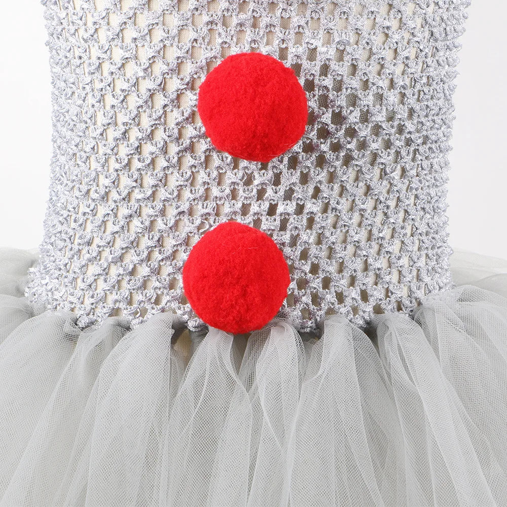Pennywise Inspired Horrible Creature It Clown Tutu Dress Kids Joker Cosplay Costume with Hair Pin Gloves Girl Halloween Apparel