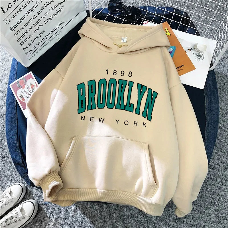 Spring and Autumn Winter New Fleece Loose Women's Hoodie Hot Selling Brooklyn Printed Couple Hoodie Sweatshirt Coat